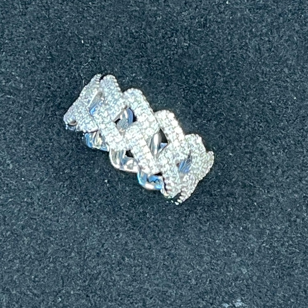 Luxe Cuban Link Ring 925 Sterling Silver with GRA Moissanite Diamond-Tested (9) - Picture 5 of 6
